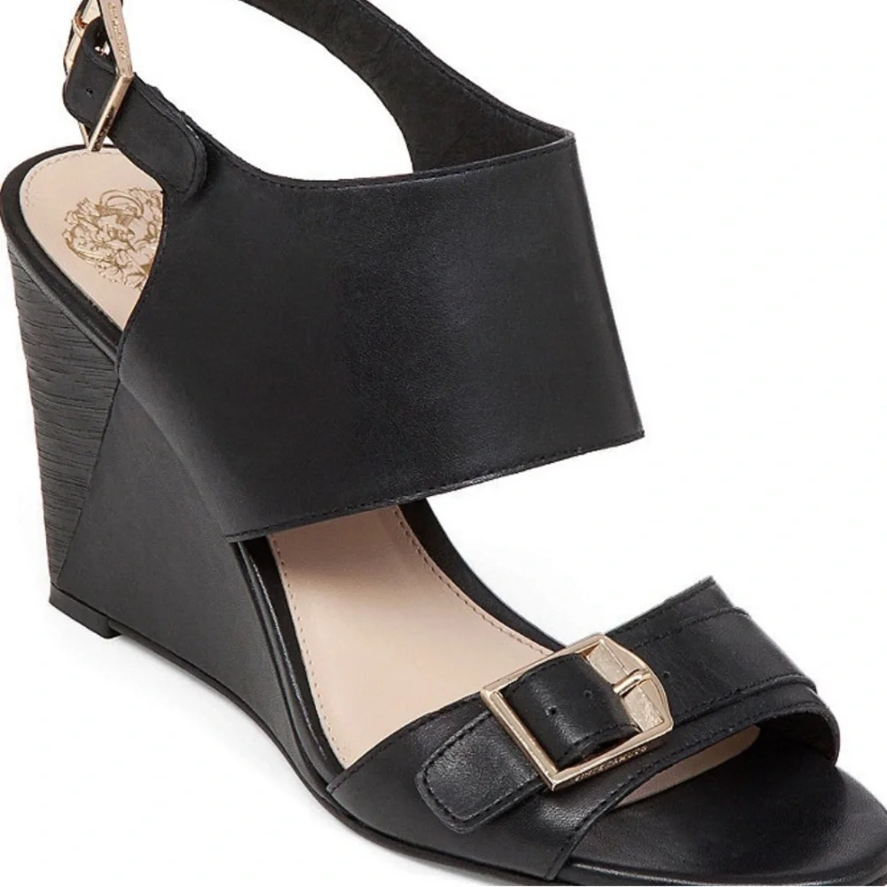 Vince Camuto Black Wedge Sandals with Buckle